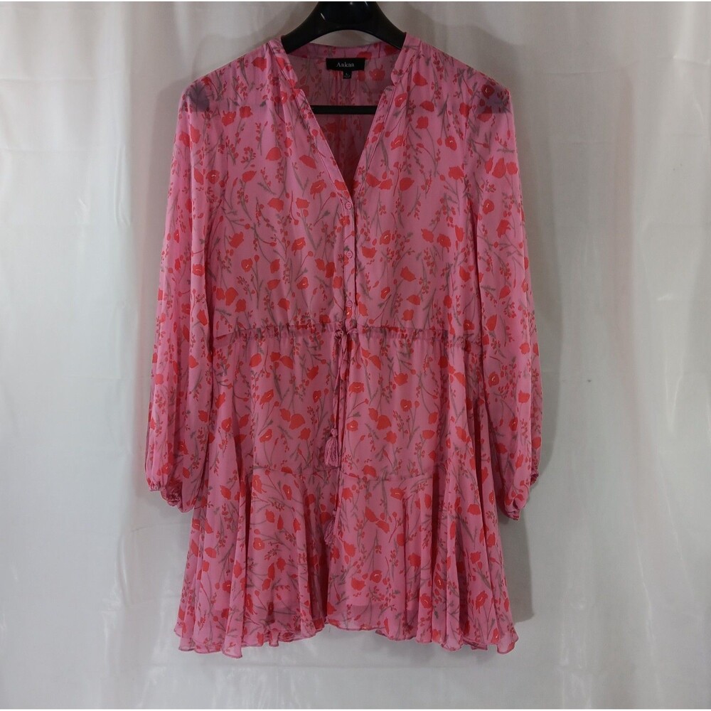 Aakaa Dress Women's Size Large Pink Semi Sheer Lined